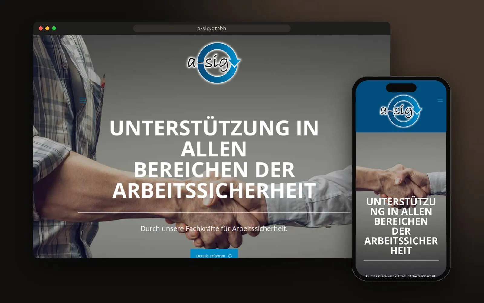 Webseite a-sig GmbH auf Laptop und Smartphone