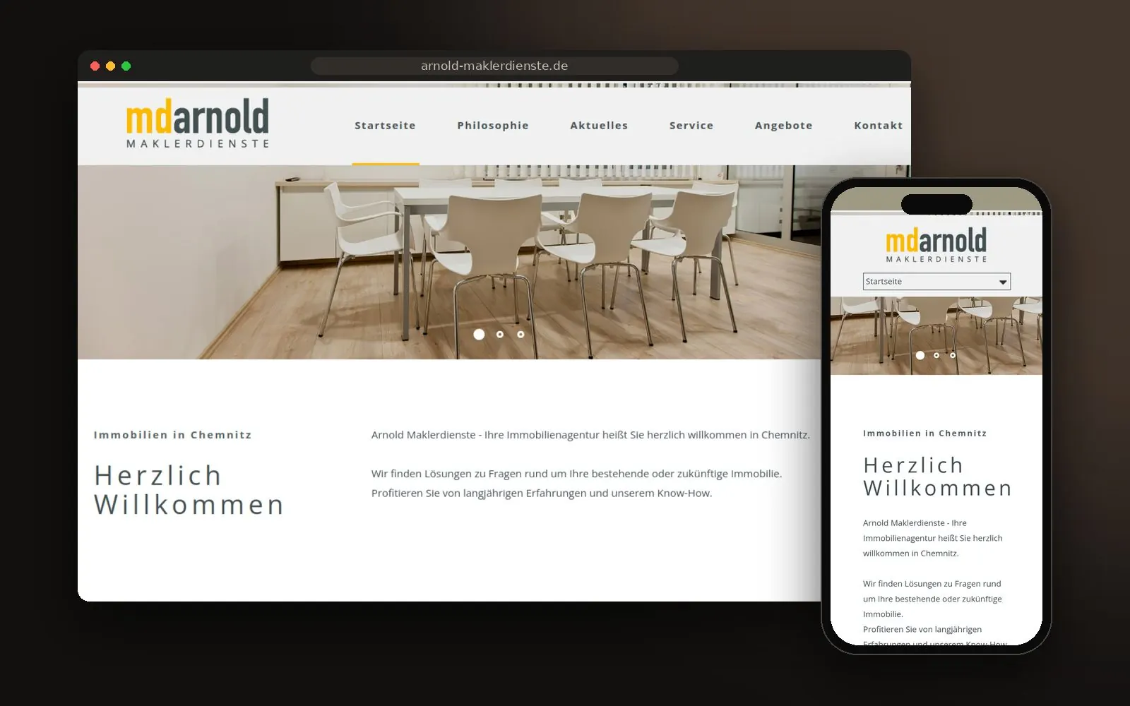 Webseite Arnold Maklerdienste auf Laptop und Smartphone