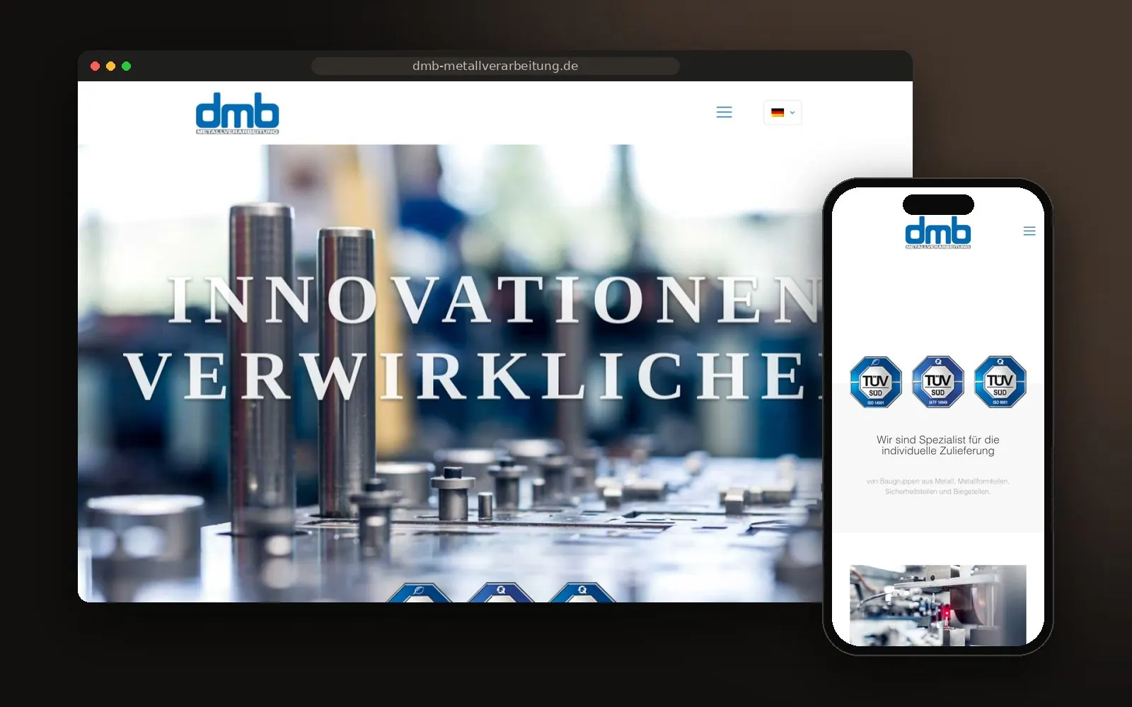 Webseite DMB Metallverarbeitung auf Laptop und Smartphone