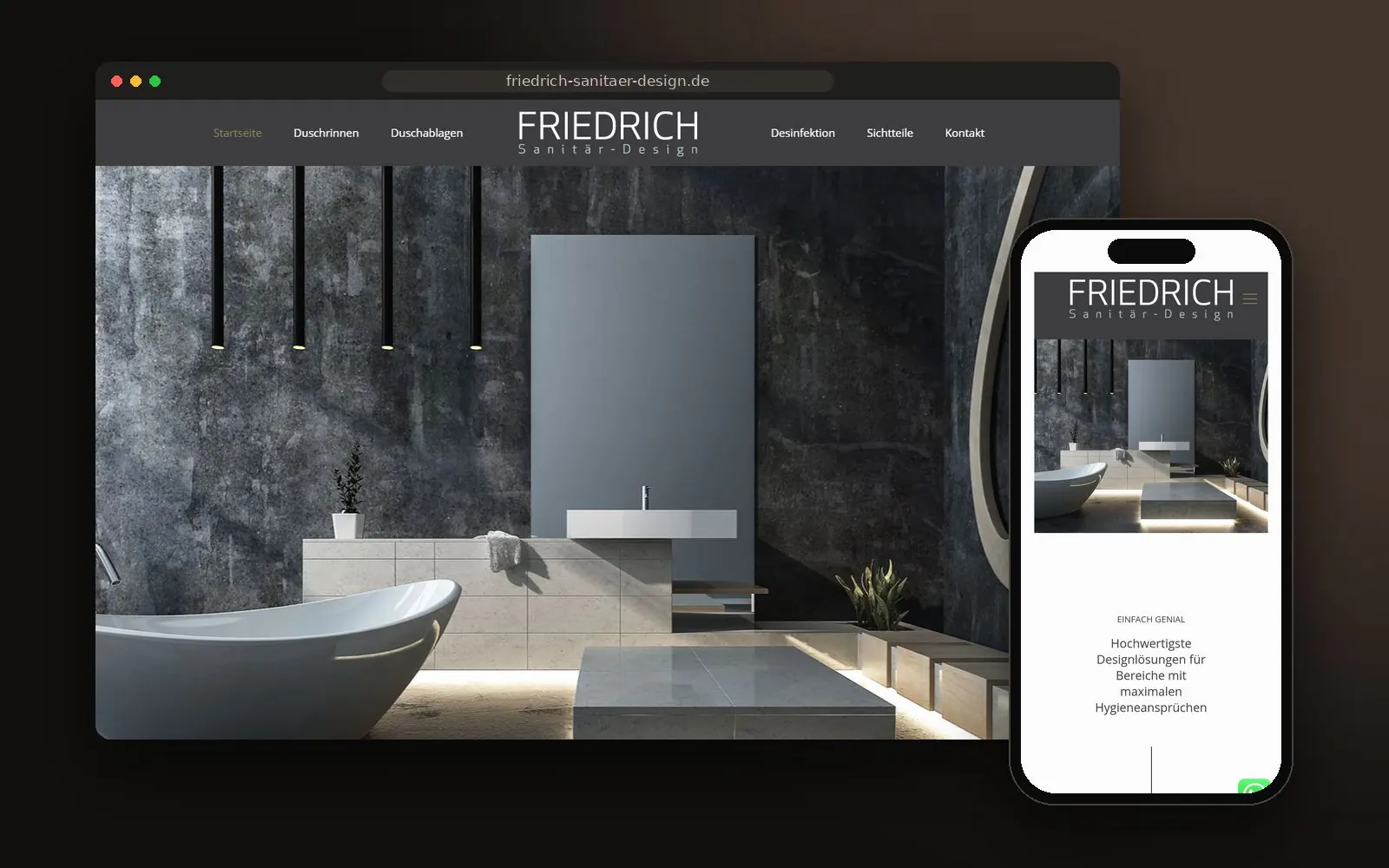 Webseite Friedrich Sanitär-Design auf Laptop und Smartphone