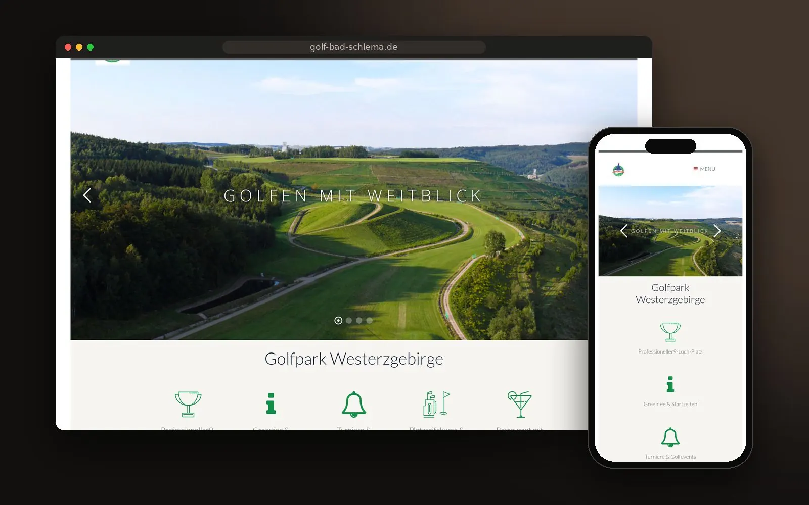 Webseite Golfpark Westerzgebirge auf Laptop und Smartphone