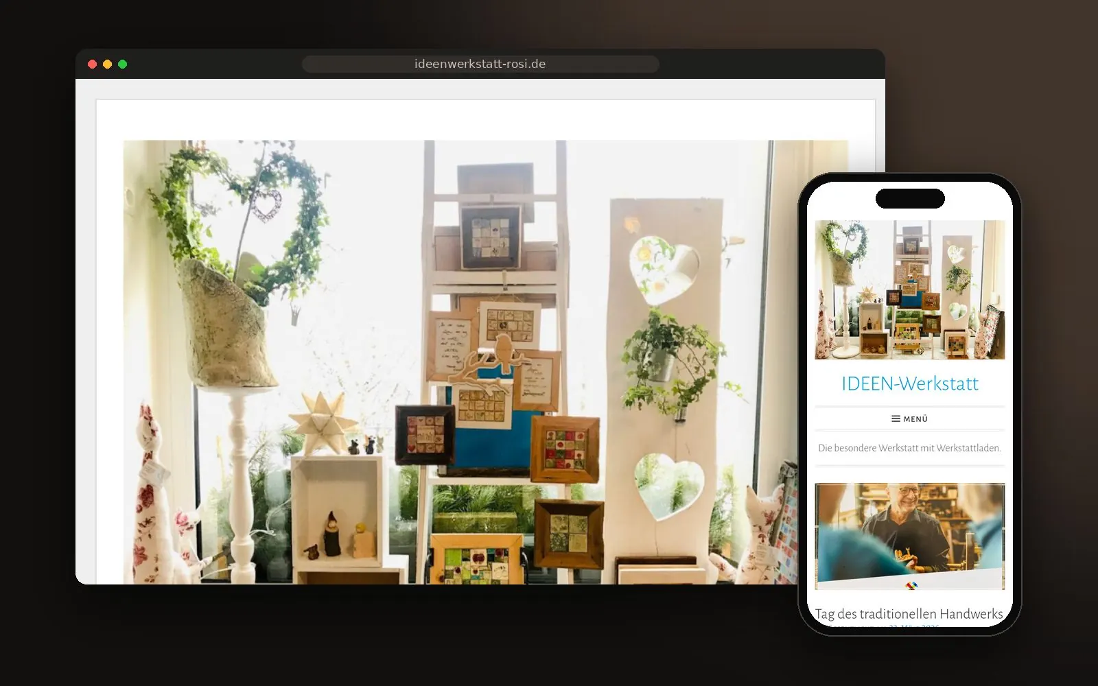 Webseite IDEEN-Werkstatt auf Laptop und Smartphone