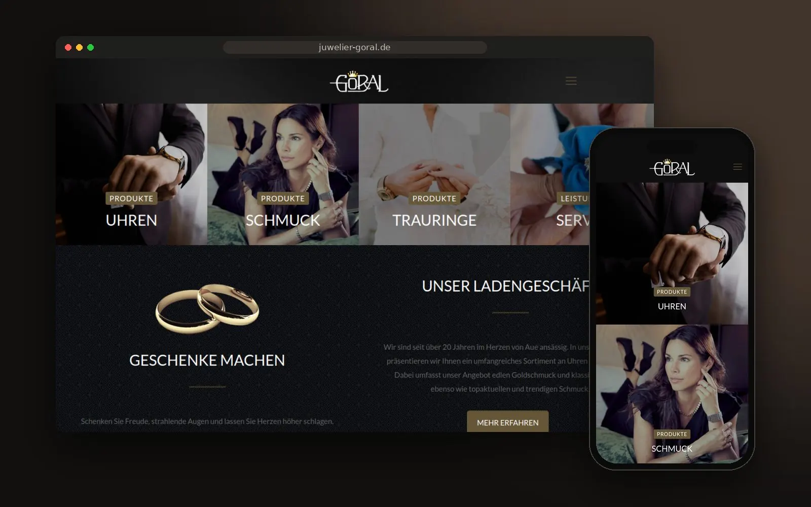 Webseite Juwelier Goral auf Laptop und Smartphone