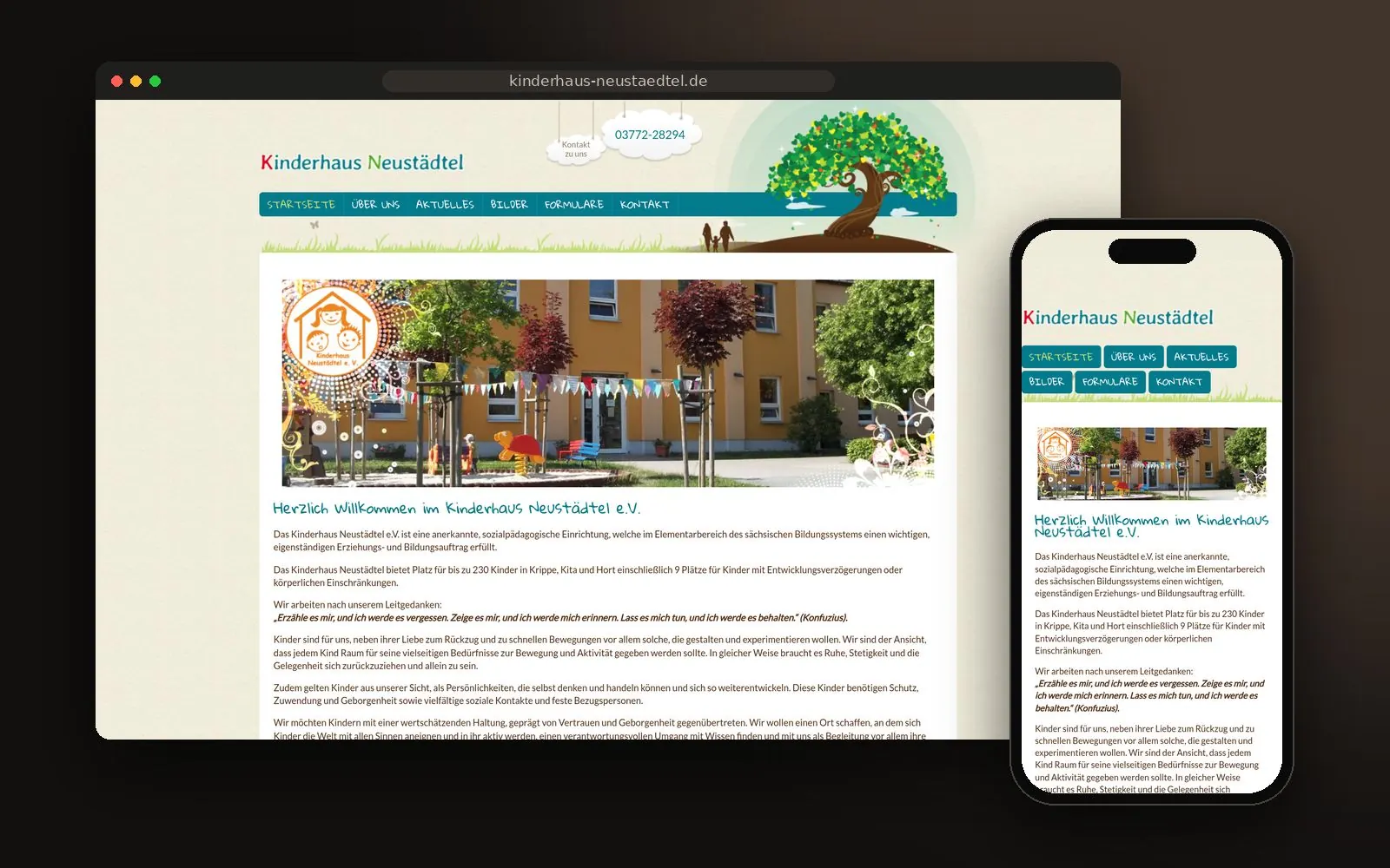 Webseite Kinderhaus Neustädtel auf Laptop und Smartphone