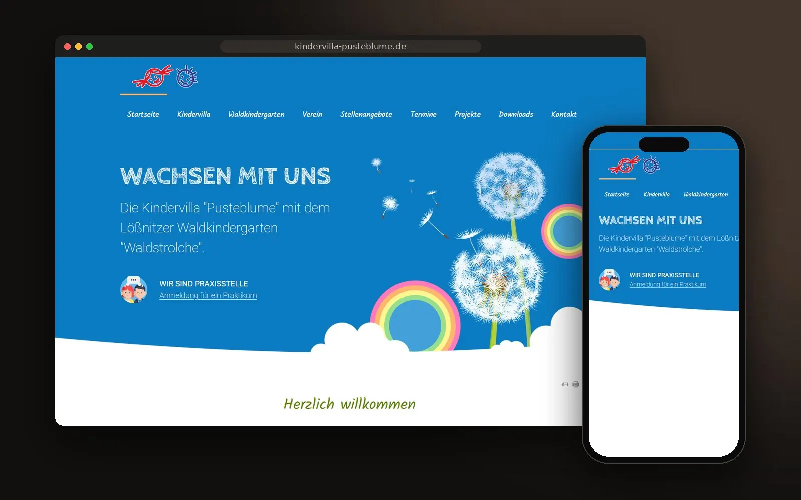 Webseite Kindervilla Pusteblume im Browser