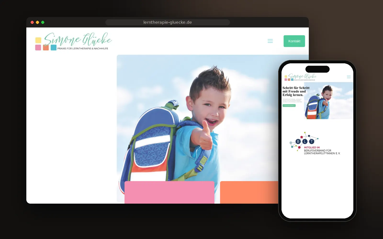 Webseite Lerntherapie Glücke auf Laptop und Smartphone