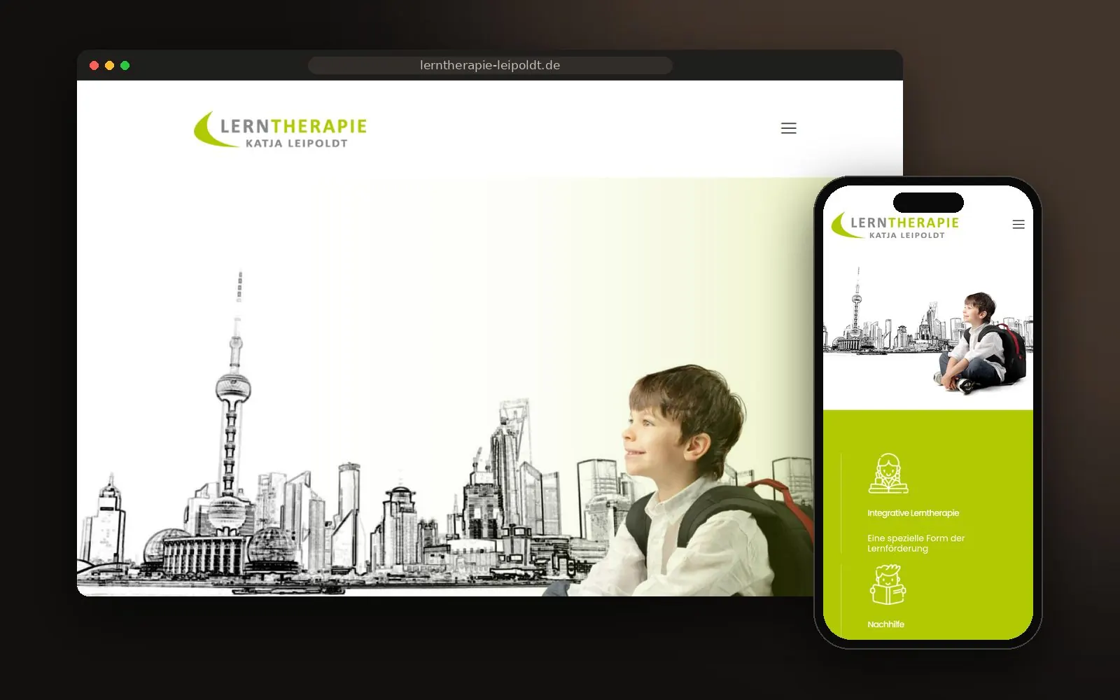 Webseite Lerntherapie Leipoldt auf Laptop und Smartphone