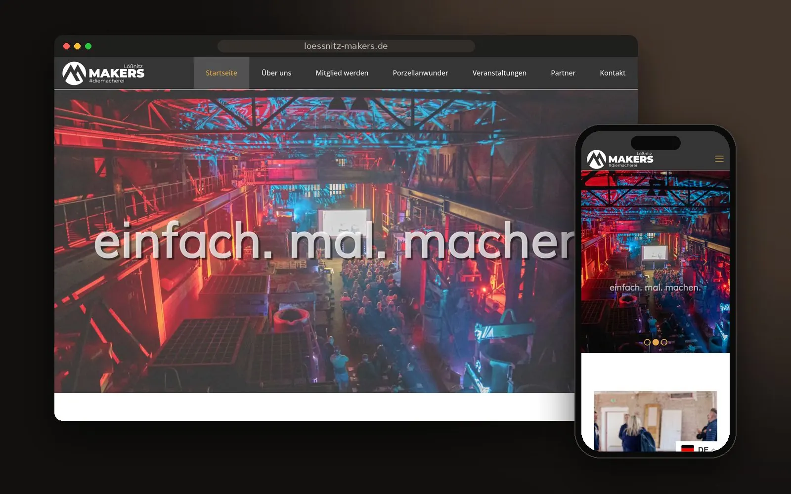 Webseite Lößnitz MAKERS auf Laptop und Smartphone