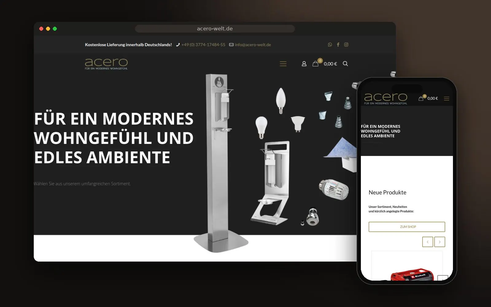 Webseite acero auf Laptop und Smartphone