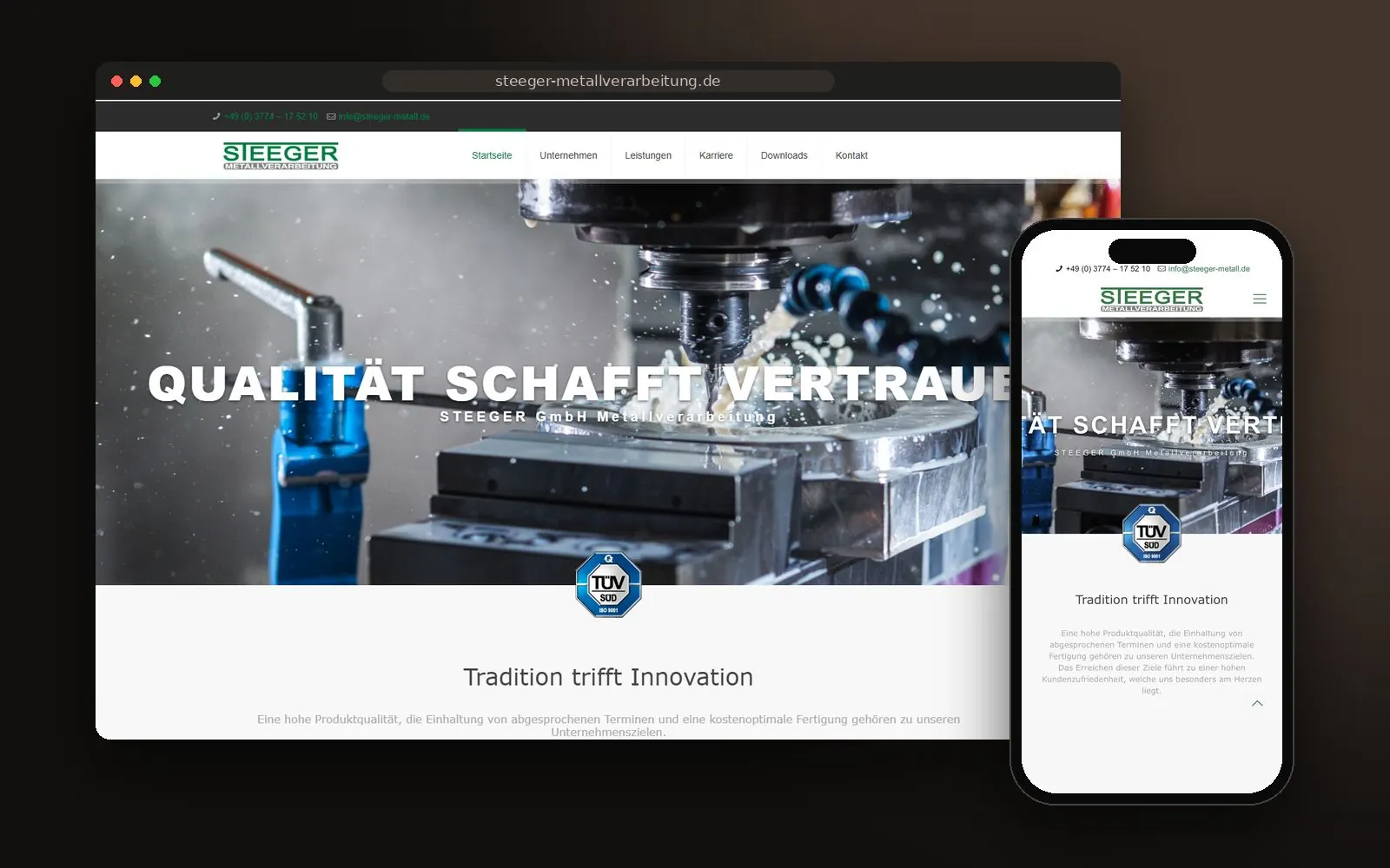 Webseite Steeger Metallverarbeitung auf Laptop und Smartphone